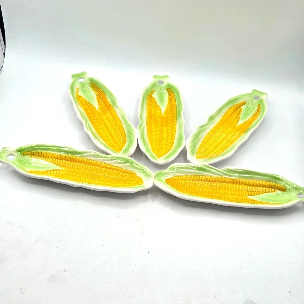 Vintage Corn on the Cob Serving Dishes Plates Holders Ceramic Set of 5 JAPAN